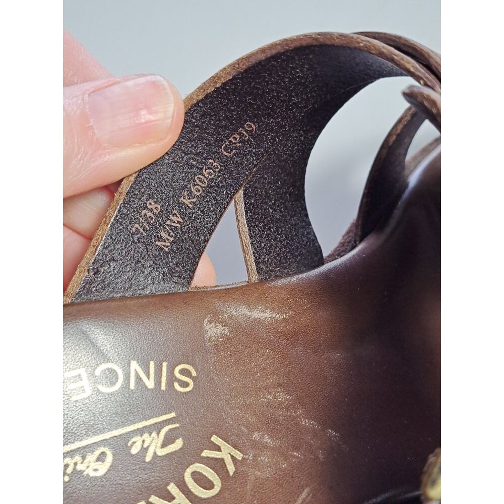 Kork-Ease Beatrice Brown Leather Strappy Wedge Platform Sandals Clogs Size 7/39 - Picture 10 of 11